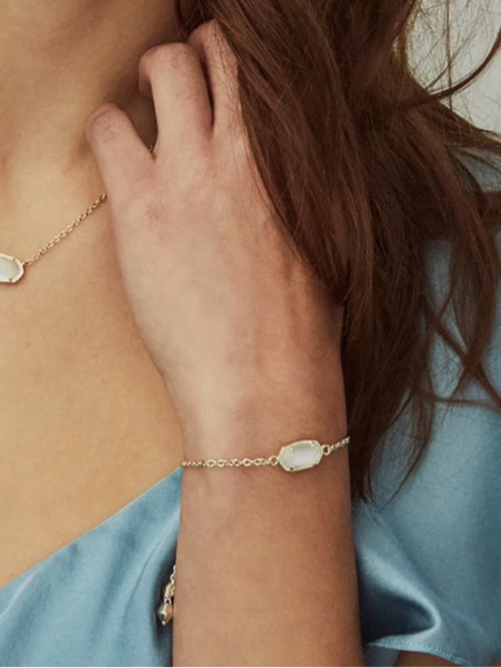 Kendra Scott Elaina Silver Adjustable Chain Bracelet Iridescent Druzy Pendant - Picture 3 of 7